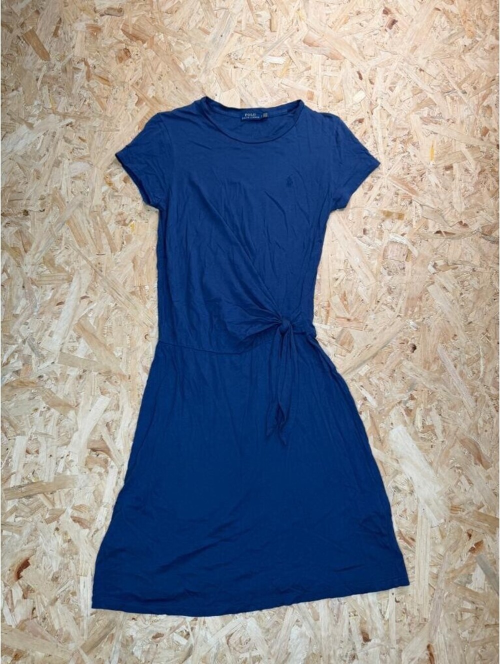 Polo Ralph Lauren Womens Dress S Blue Cotton Short Sleeve Tie Waist Knit Casual